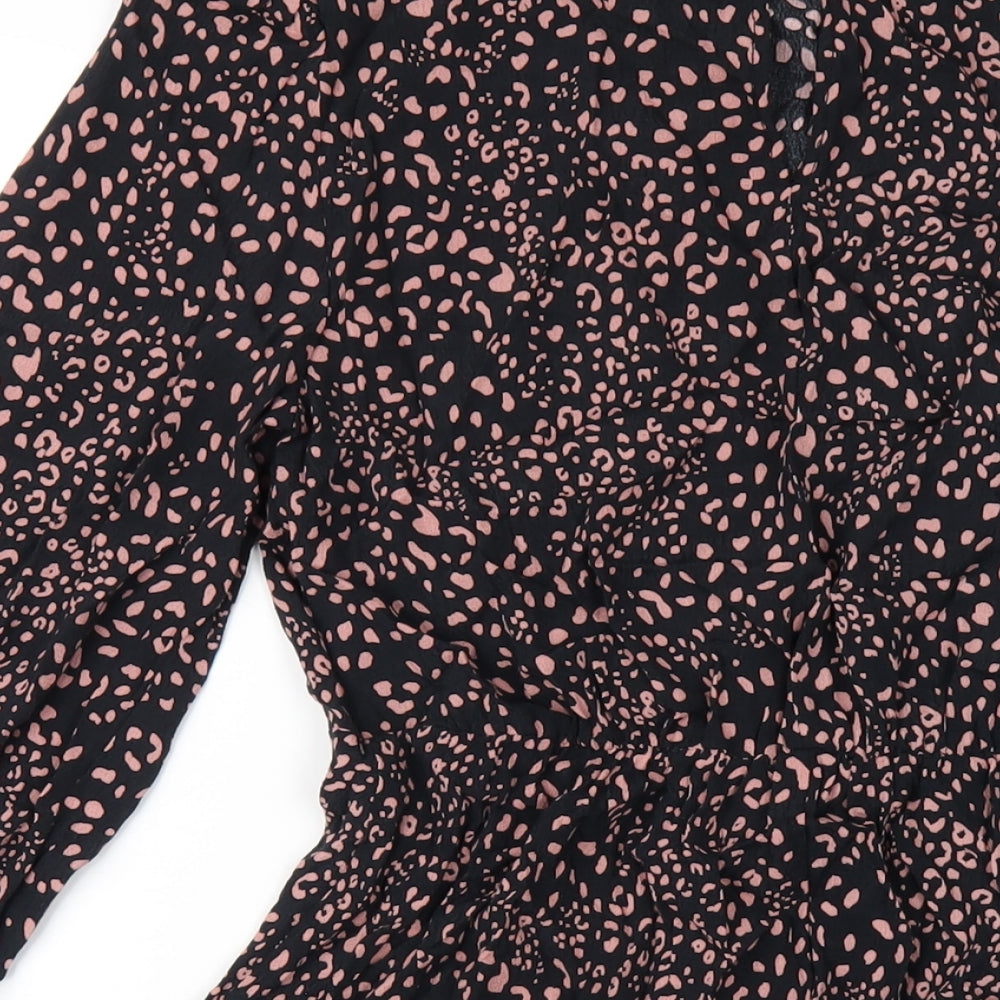 New Look Womens Black Geometric Viscose A-Line Size 8 Mock Neck Button