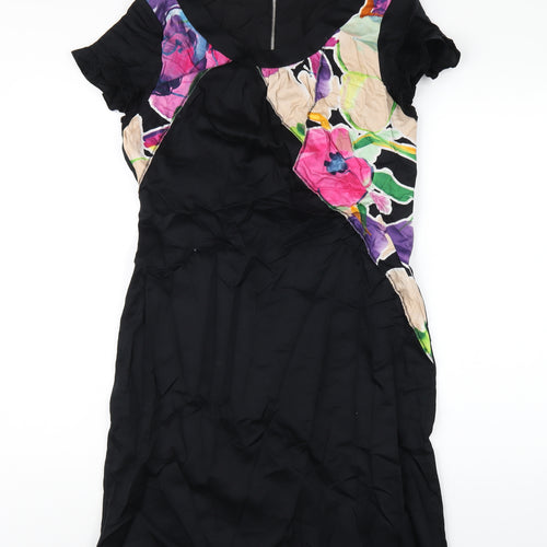 ESCADA Womens Multicoloured Geometric Cotton A-Line Size 12 Round Neck Zip