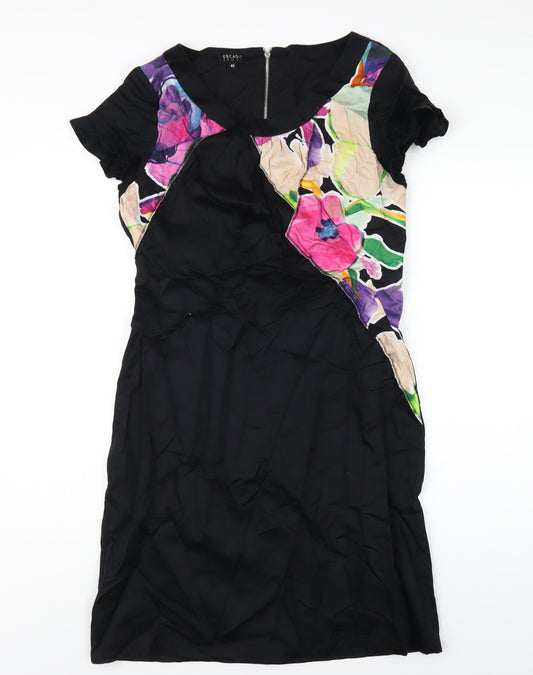 ESCADA Womens Multicoloured Geometric Cotton A-Line Size 12 Round Neck Zip