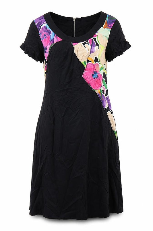 ESCADA Womens Multicoloured Geometric Cotton A-Line Size 12 Round Neck Zip
