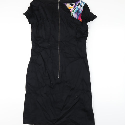 ESCADA Womens Multicoloured Geometric Cotton A-Line Size 12 Round Neck Zip