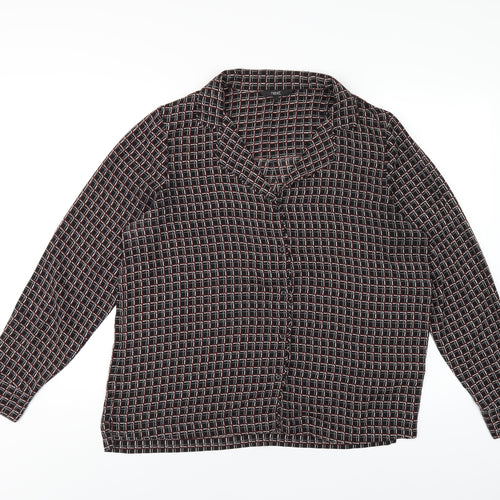 NEXT Womens Black Geometric Polyester Basic Button-Up Size 14 Collared