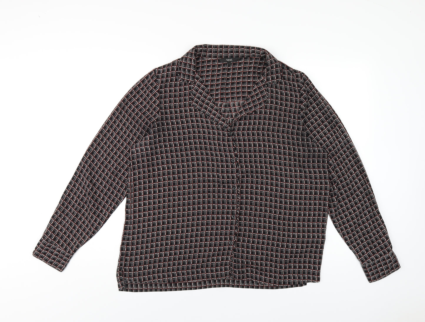 NEXT Womens Black Geometric Polyester Basic Button-Up Size 14 Collared