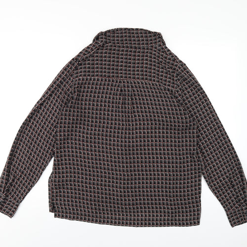 NEXT Womens Black Geometric Polyester Basic Button-Up Size 14 Collared