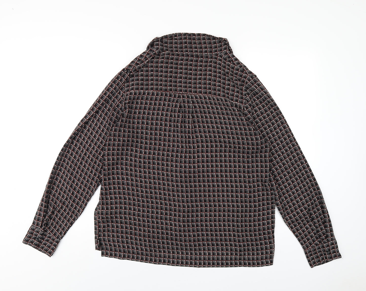 NEXT Womens Black Geometric Polyester Basic Button-Up Size 14 Collared