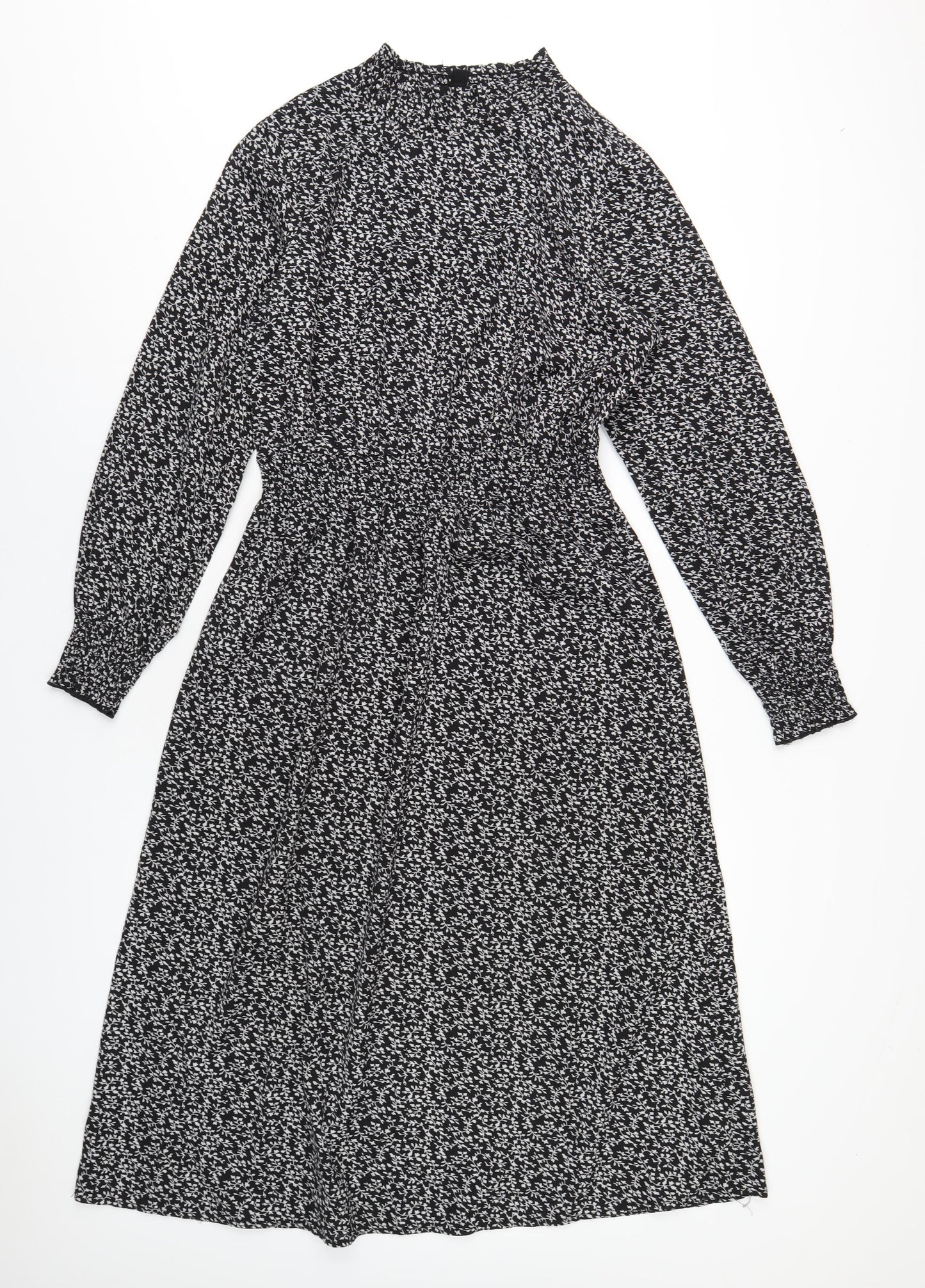 New Look Womens Black Geometric Polyester A-Line Size 12 Mock Neck Pullover