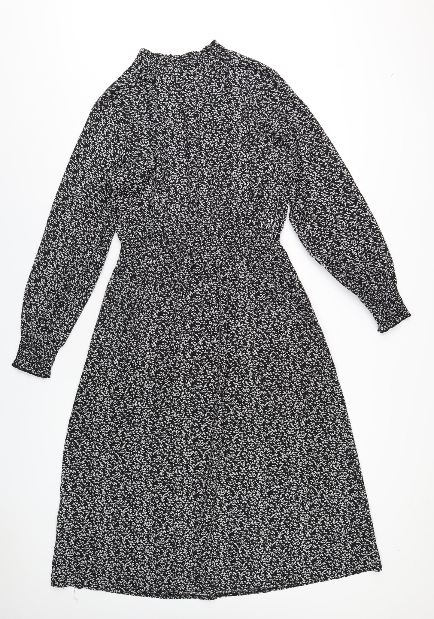 New Look Womens Black Geometric Polyester A-Line Size 12 Mock Neck Pullover