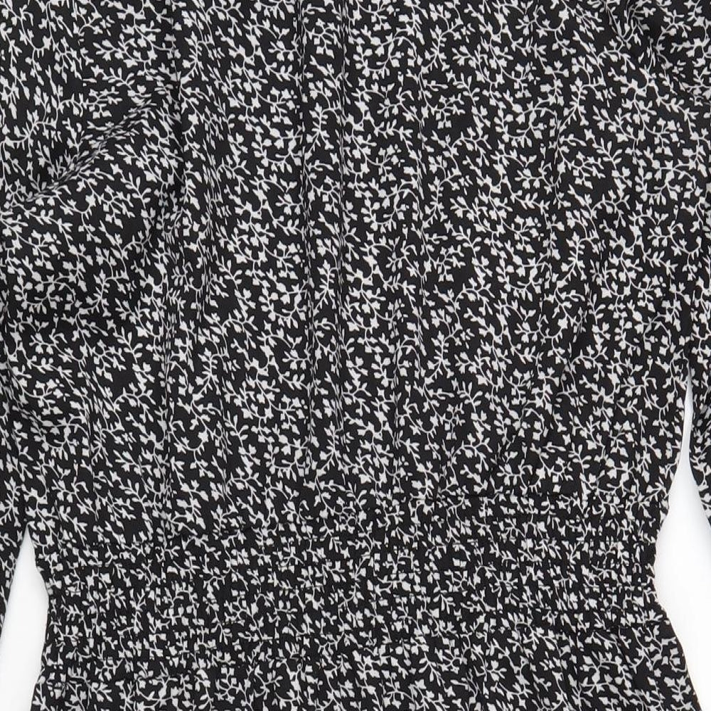 New Look Womens Black Geometric Polyester A-Line Size 12 Mock Neck Pullover