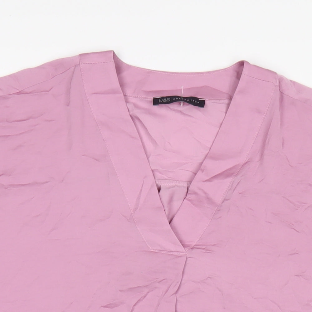 Marks and Spencer Womens Purple Polyester Basic T-Shirt Size 10 V-Neck