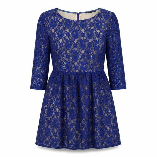 Front view of French Connection women’s blue polyamide a-line, size UK 12, round neck zip
