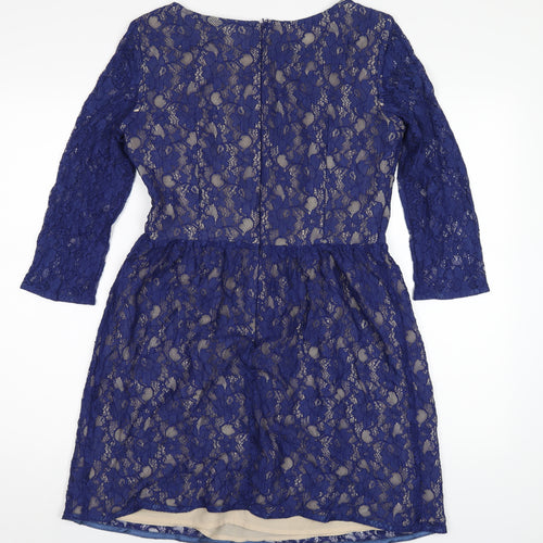 French Connection Womens Blue Polyamide A-Line Size 12 Round Neck Zip