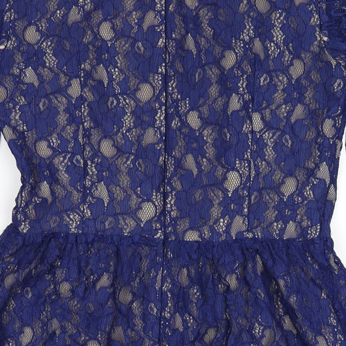 French Connection Womens Blue Polyamide A-Line Size 12 Round Neck Zip
