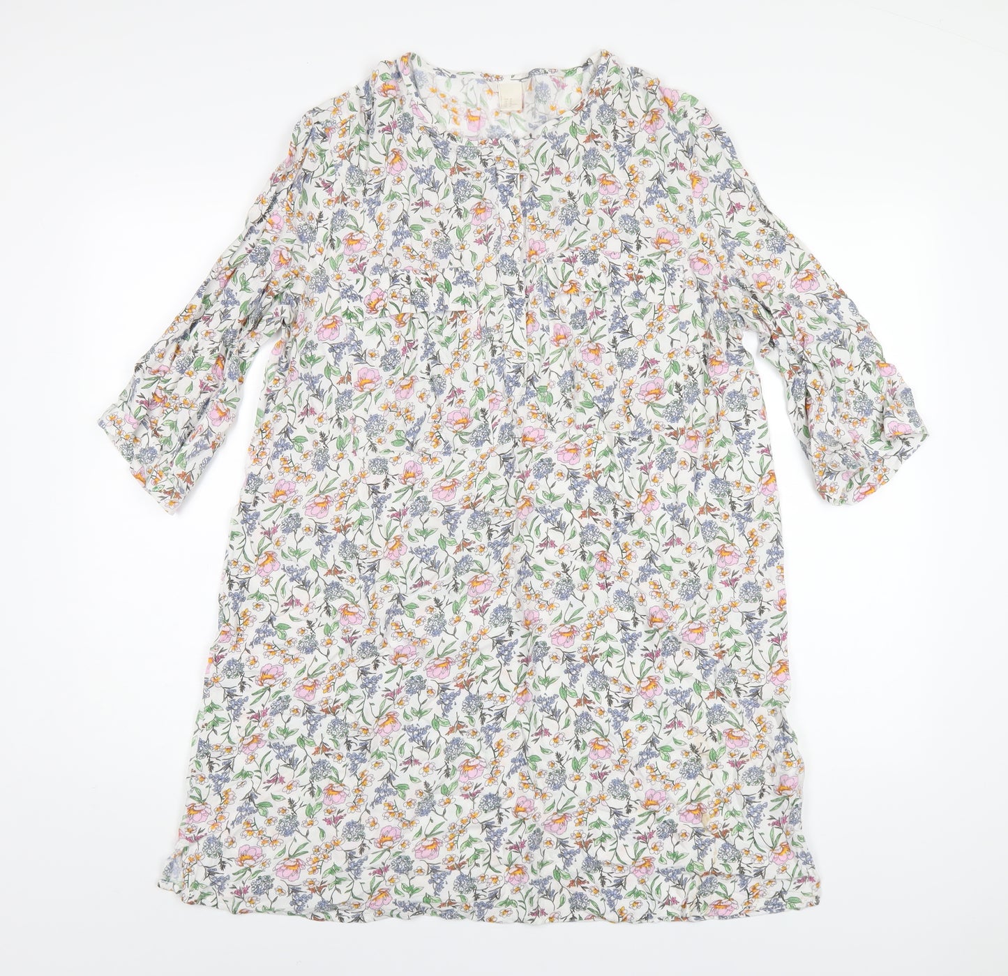 H&M Womens Multicoloured Floral Viscose A-Line Size 12 Round Neck Button