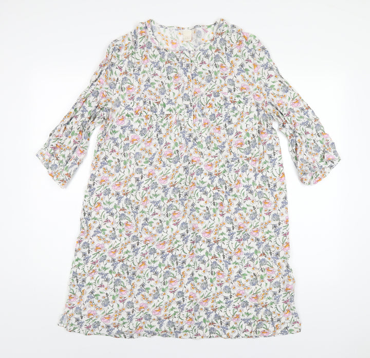 H&M Womens Multicoloured Floral Viscose A-Line Size 12 Round Neck Button