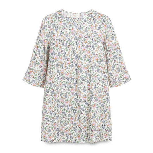 Front view of H&M women’s multicoloured floral viscose a-line, size UK 12, round neck button