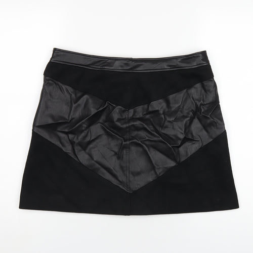 Marks and Spencer Womens Black Polyurethane A-Line Skirt Size 14 Snap - Leather and Suede Look