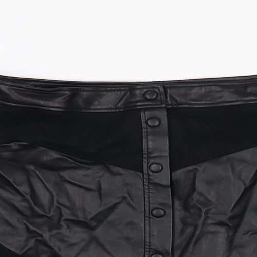 Marks and Spencer Womens Black Polyurethane A-Line Skirt Size 14 Snap - Leather and Suede Look