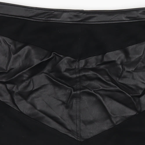 Marks and Spencer Womens Black Polyurethane A-Line Skirt Size 14 Snap - Leather and Suede Look