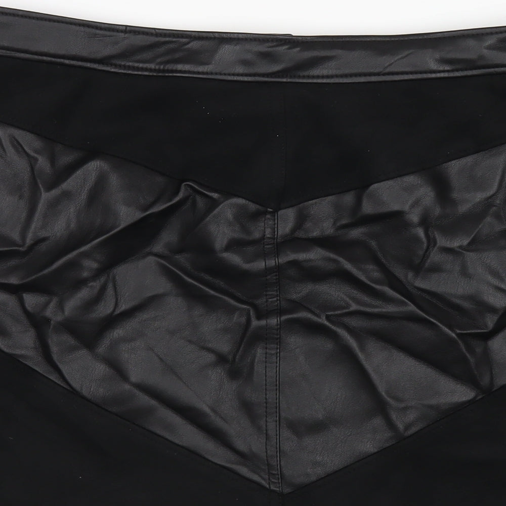 Marks and Spencer Womens Black Polyurethane A-Line Skirt Size 14 Snap - Leather and Suede Look