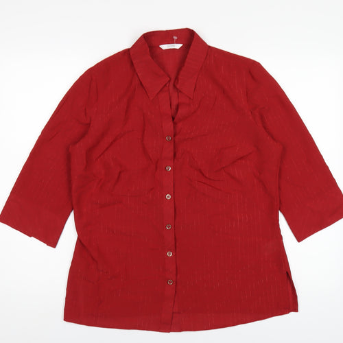 Marks and Spencer Womens Red Polyester Basic Button-Up Size 12 Collared