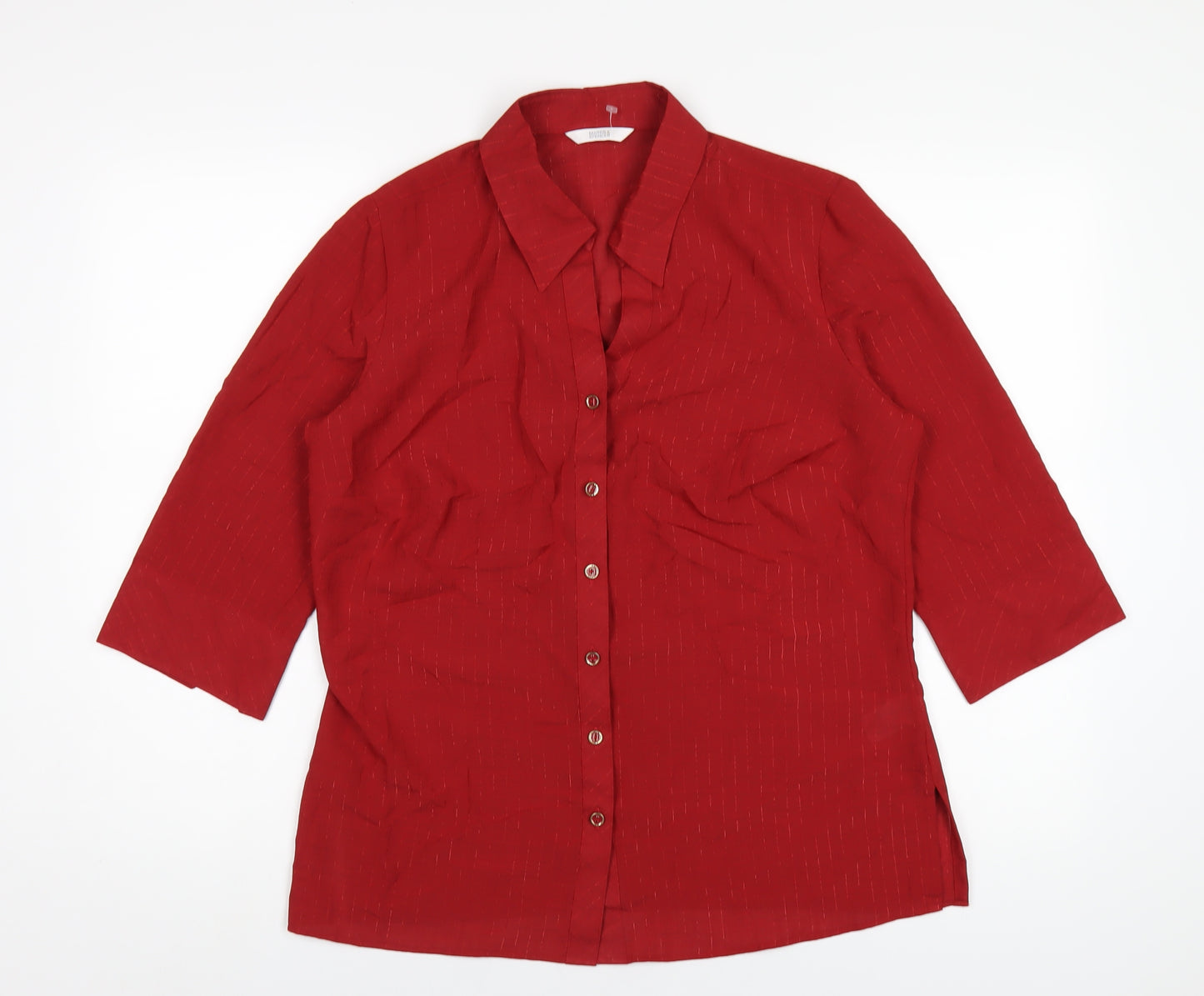 Marks and Spencer Womens Red Polyester Basic Button-Up Size 12 Collared