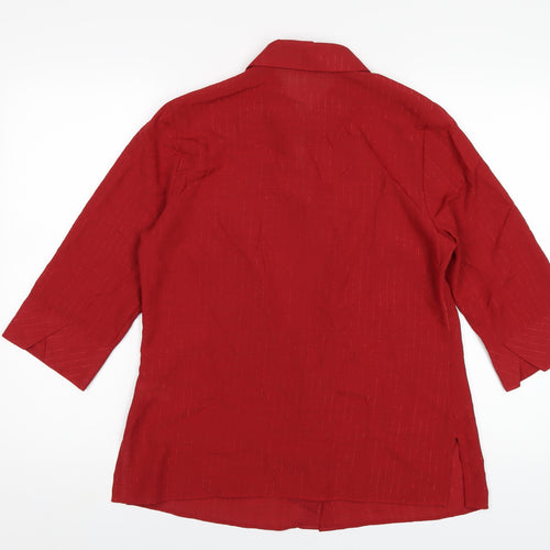 Marks and Spencer Womens Red Polyester Basic Button-Up Size 12 Collared