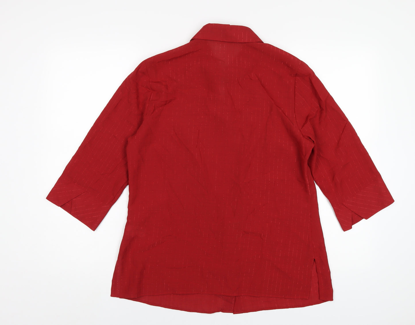 Marks and Spencer Womens Red Polyester Basic Button-Up Size 12 Collared