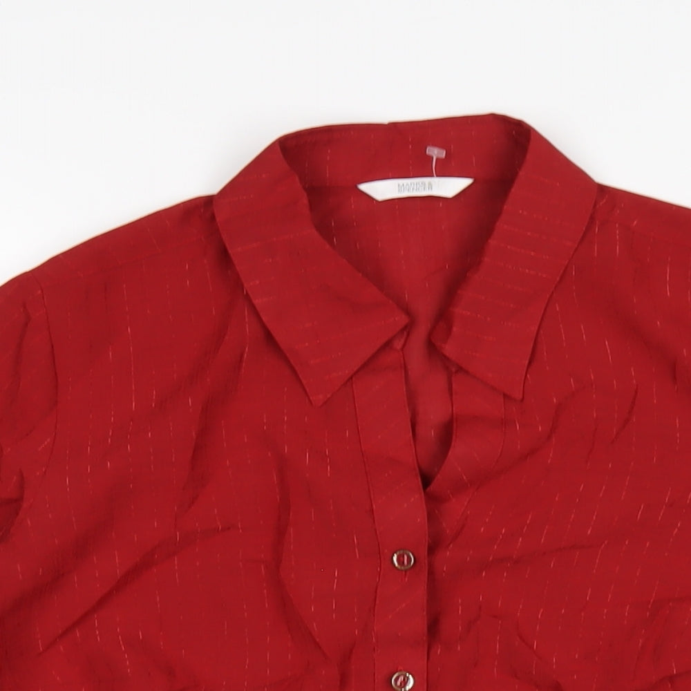 Marks and Spencer Womens Red Polyester Basic Button-Up Size 12 Collared
