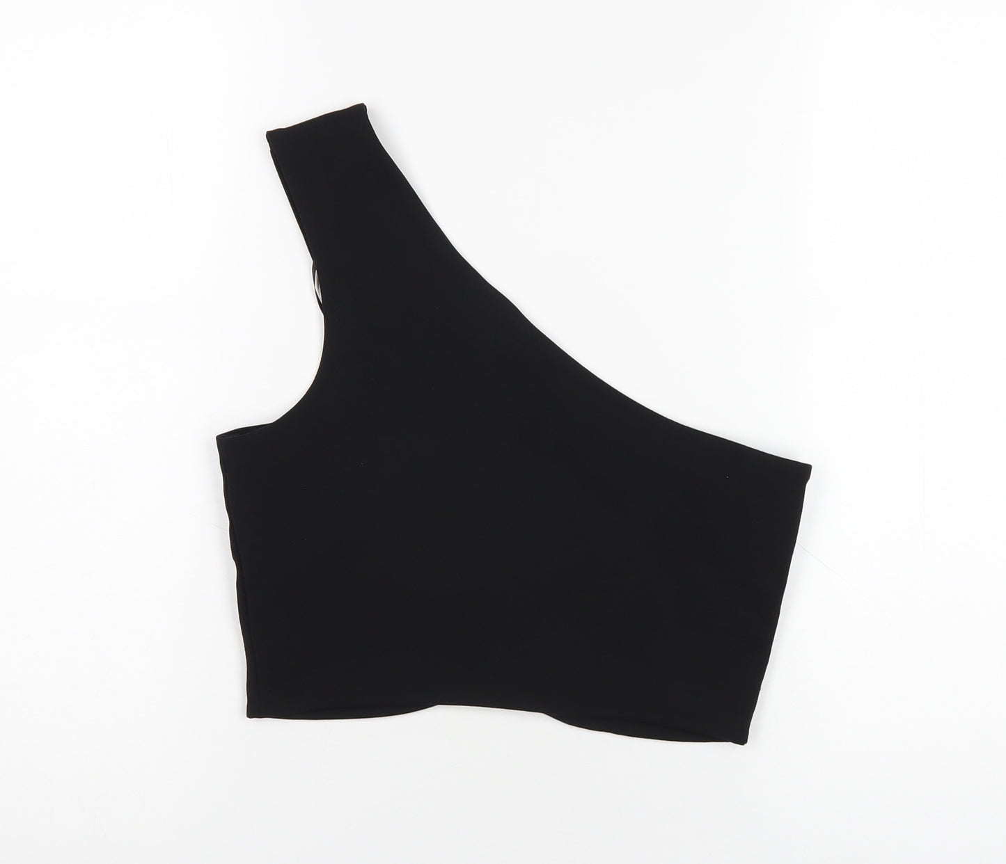 Zara Womens Black Polyester Cropped T-Shirt Size L One Shoulder