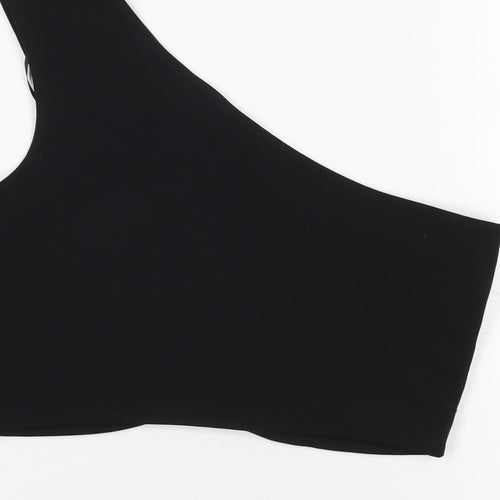 Zara Womens Black Polyester Cropped T-Shirt Size L One Shoulder