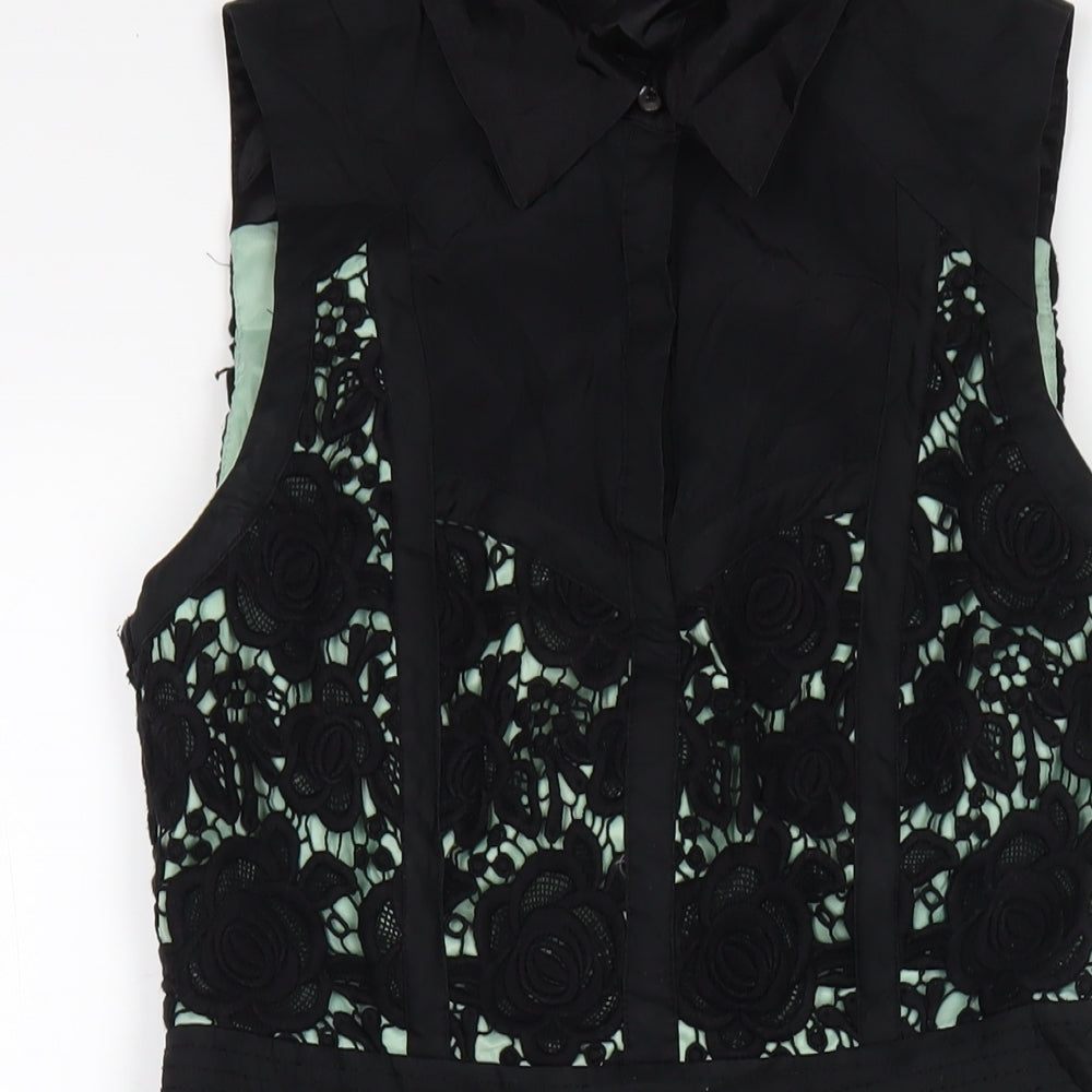 Karen Millen Womens Black Cotton A-Line Size 10 Collared Zip