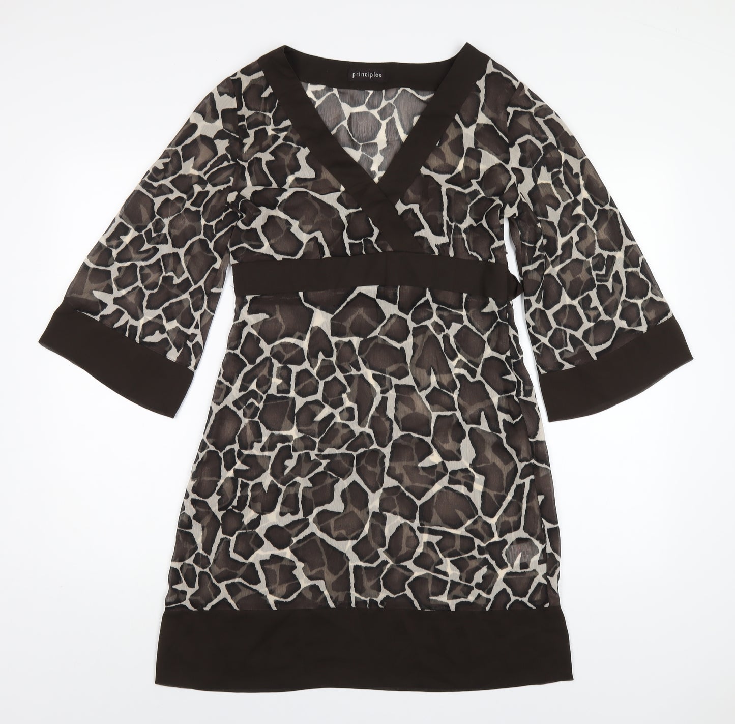 Principles Womens Brown Geometric Polyester A-Line Size 10 V-Neck Zip