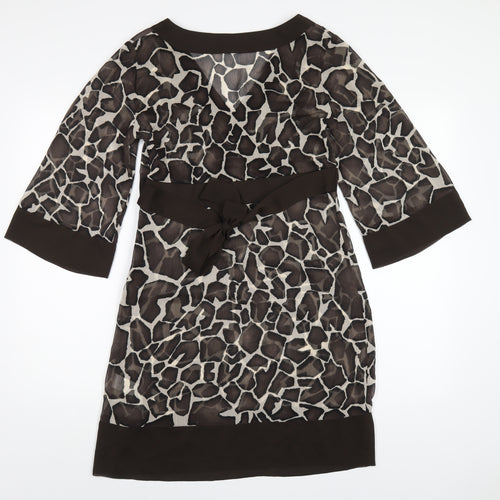 Principles Womens Brown Geometric Polyester A-Line Size 10 V-Neck Zip