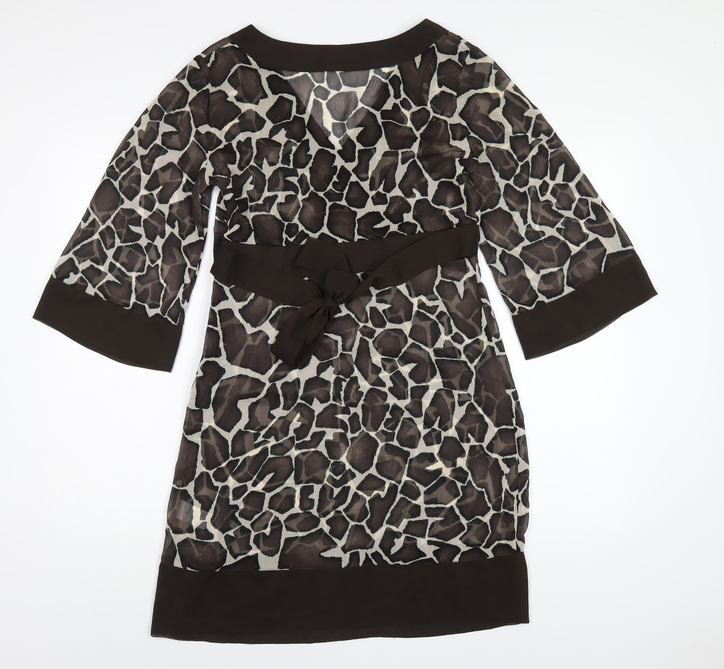 Principles Womens Brown Geometric Polyester A-Line Size 10 V-Neck Zip