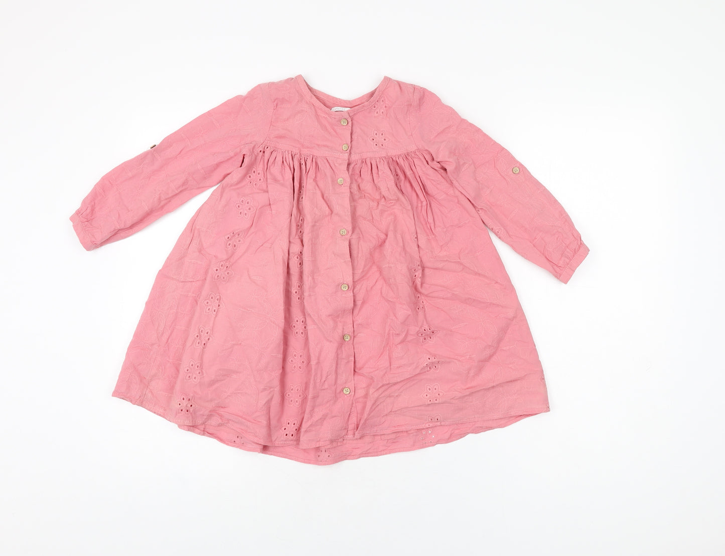 NEXT Girls Pink Cotton Shift Size 4-5 Years Round Neck Button