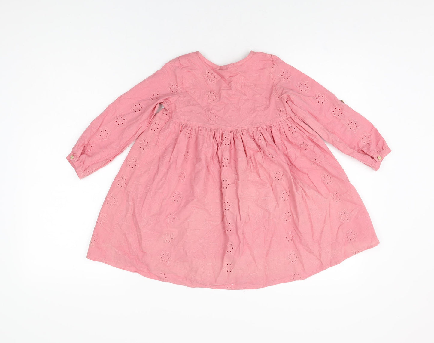 NEXT Girls Pink Cotton Shift Size 4-5 Years Round Neck Button