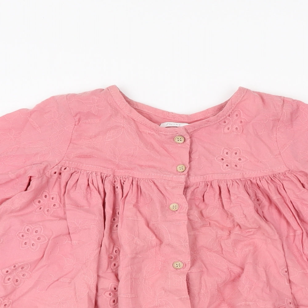 NEXT Girls Pink Cotton Shift Size 4-5 Years Round Neck Button