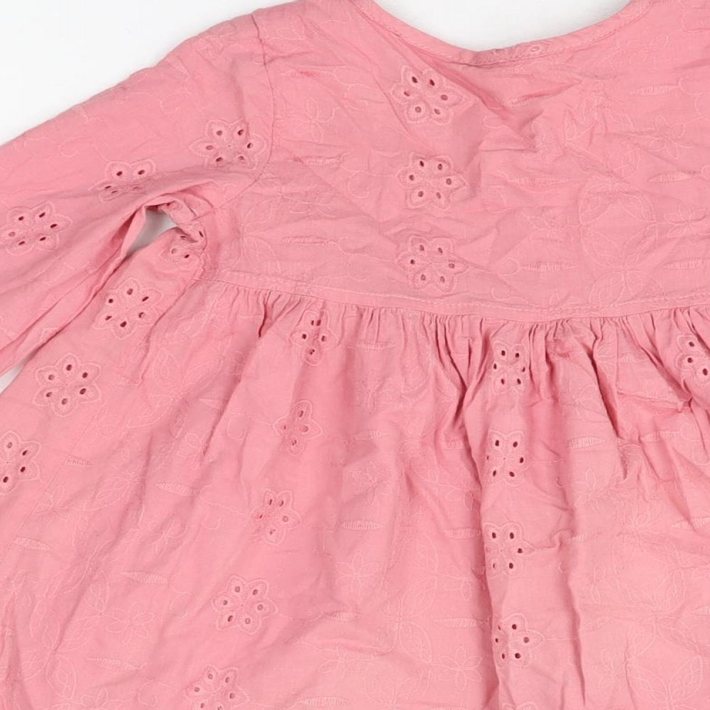 NEXT Girls Pink Cotton Shift Size 4-5 Years Round Neck Button