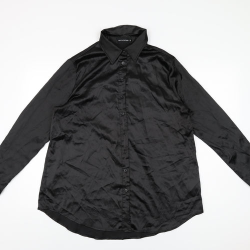 PRETTYLITTLETHING Womens Black Polyester Basic Button-Up Size M Collared