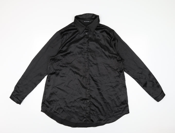 PRETTYLITTLETHING Womens Black Polyester Basic Button-Up Size M Collared