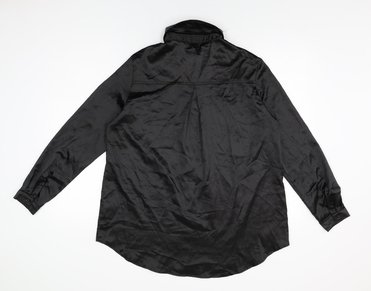 PRETTYLITTLETHING Womens Black Polyester Basic Button-Up Size M Collared