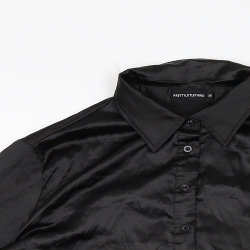 PRETTYLITTLETHING Womens Black Polyester Basic Button-Up Size M Collared