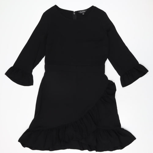 Miss Selfridge Womens Black Polyester Shift Size 12 Round Neck Zip