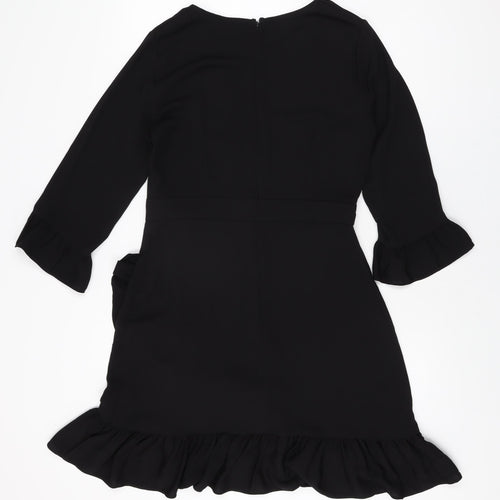 Miss Selfridge Womens Black Polyester Shift Size 12 Round Neck Zip