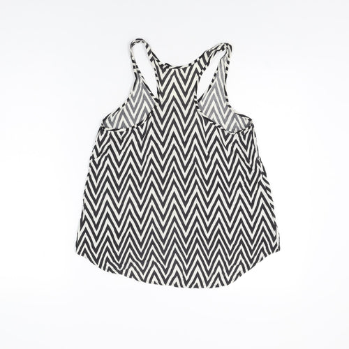 H&M Womens White Geometric Viscose Basic T-Shirt Size 6 Scoop Neck