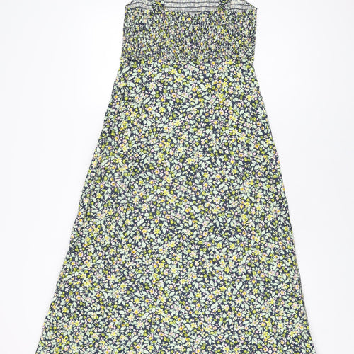 Zara Womens Multicoloured Floral Linen A-Line Size S Square Neck Zip