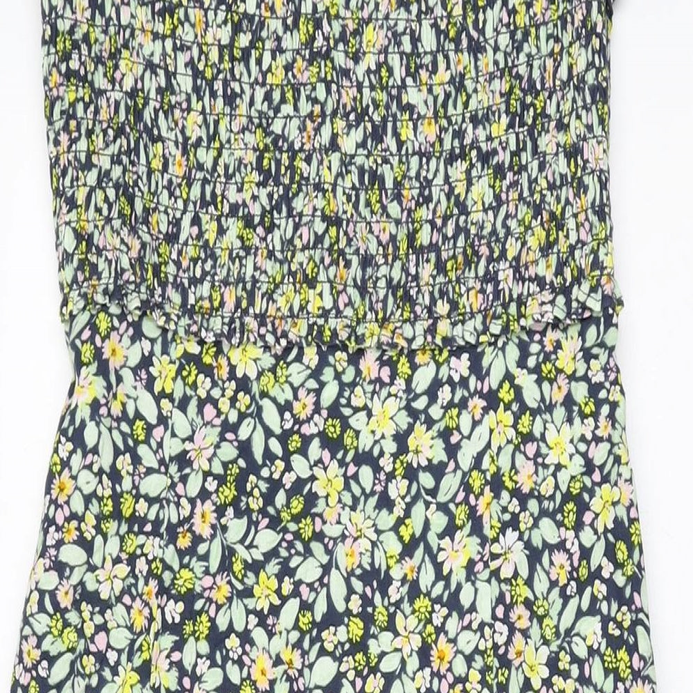 Zara Womens Multicoloured Floral Linen A-Line Size S Square Neck Zip