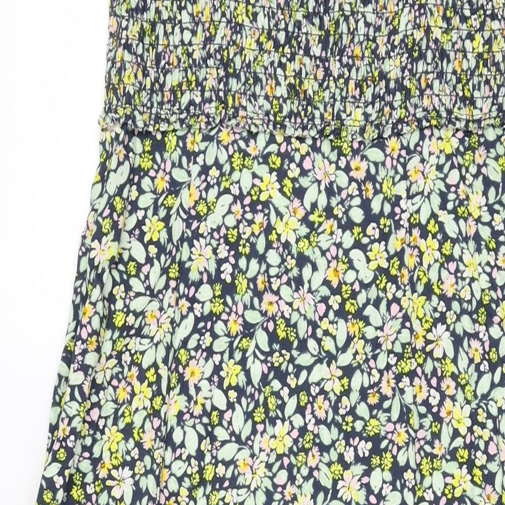 Zara Womens Multicoloured Floral Linen A-Line Size S Square Neck Zip