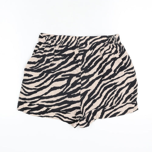NEXT Womens Beige Animal Print Viscose Basic Shorts Size 8 L3 in Regular Pull On