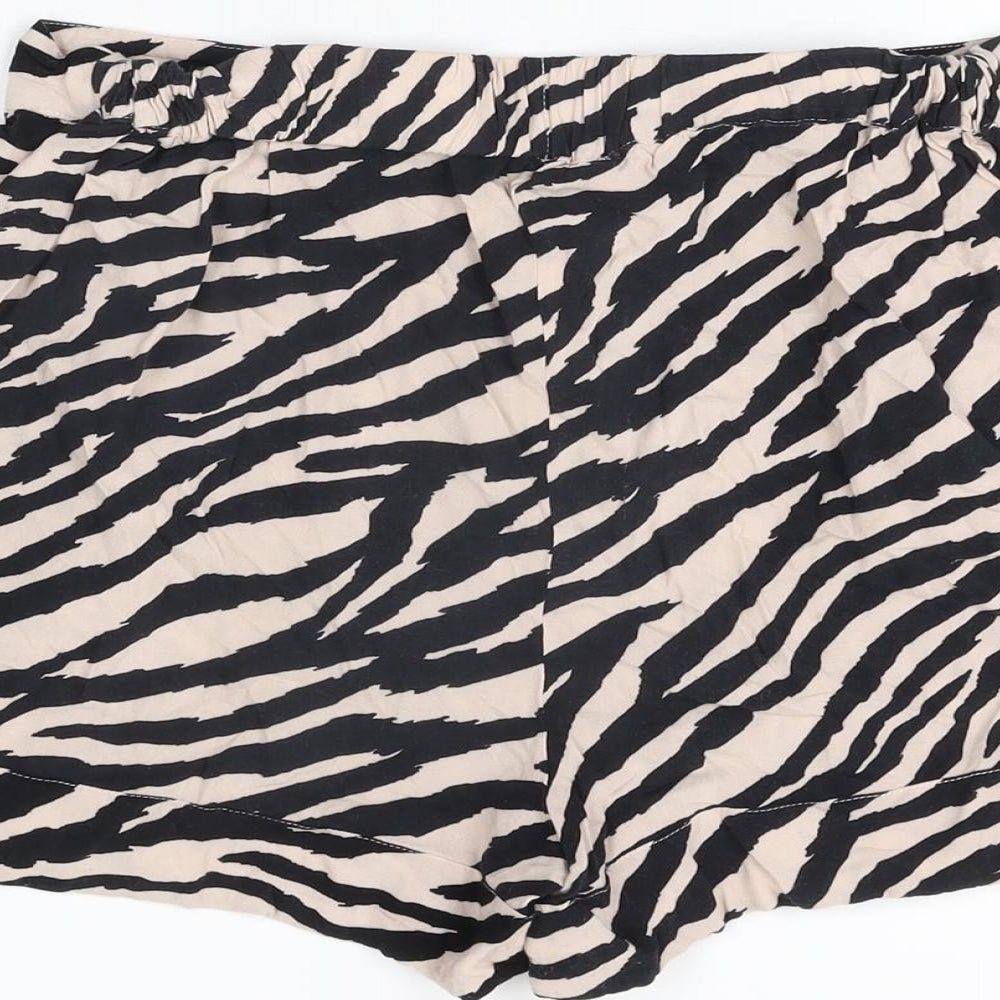 NEXT Womens Beige Animal Print Viscose Basic Shorts Size 8 L3 in Regular Pull On